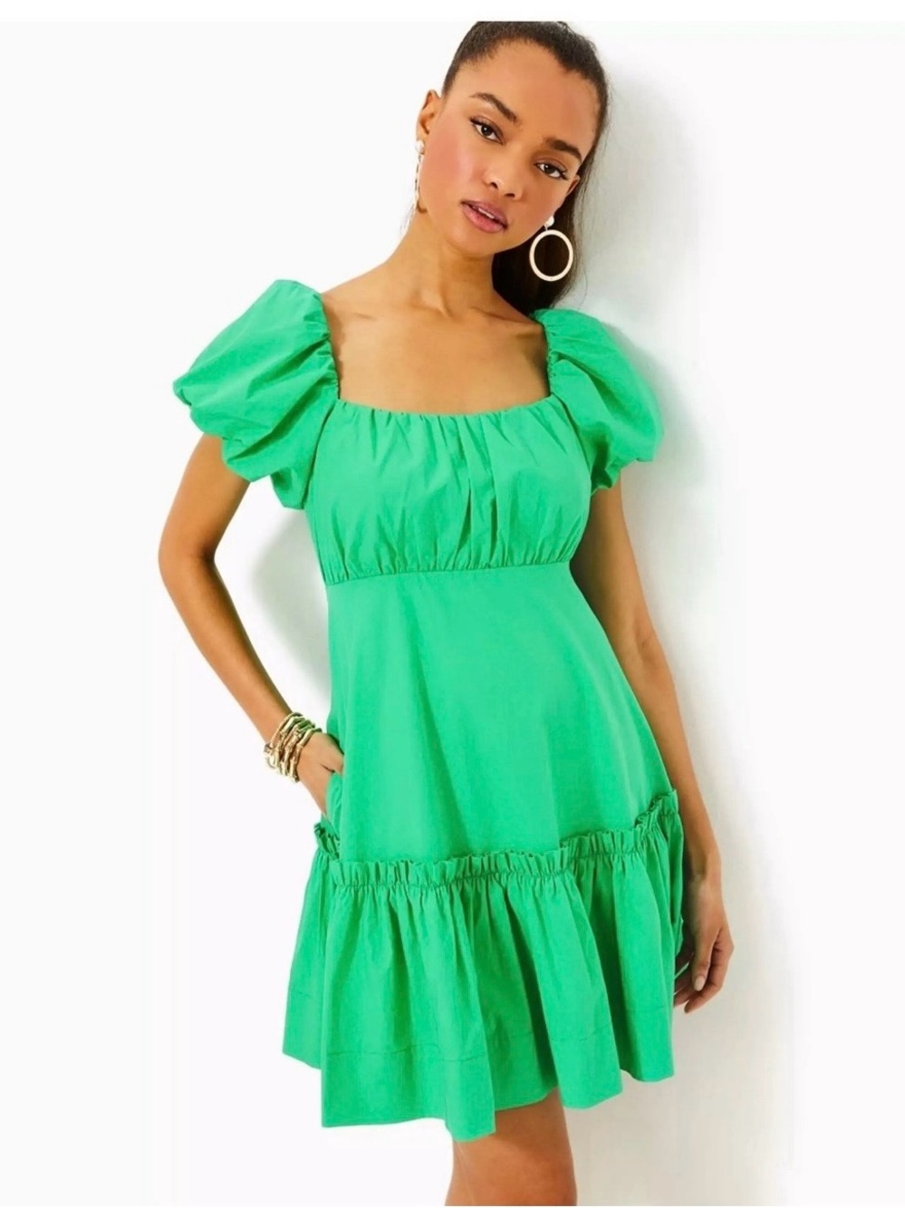 Lilly Pulitzer Bright Green Puff-Sleeve Mini Dress